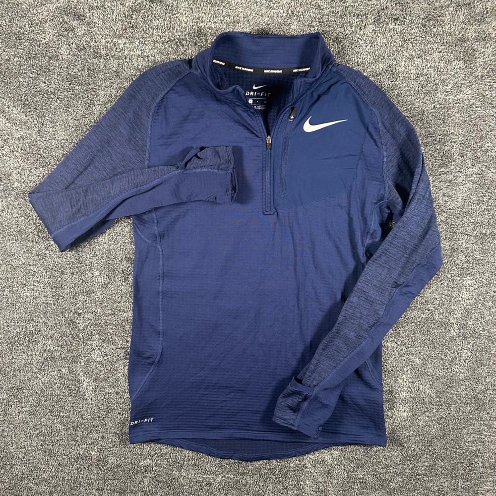 Nike Pullover Mens Small Navy Waffle knit Dri-FIT Running 1/4 Zip Top AO2617-429
